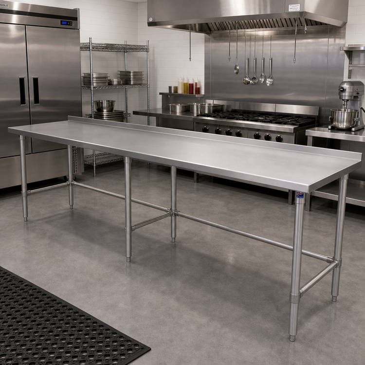 Product image #2 for John Boos Stallion 120" x 24" Stainless Steel Work Table with 1-1/2" Rear Riser and Safety Edge