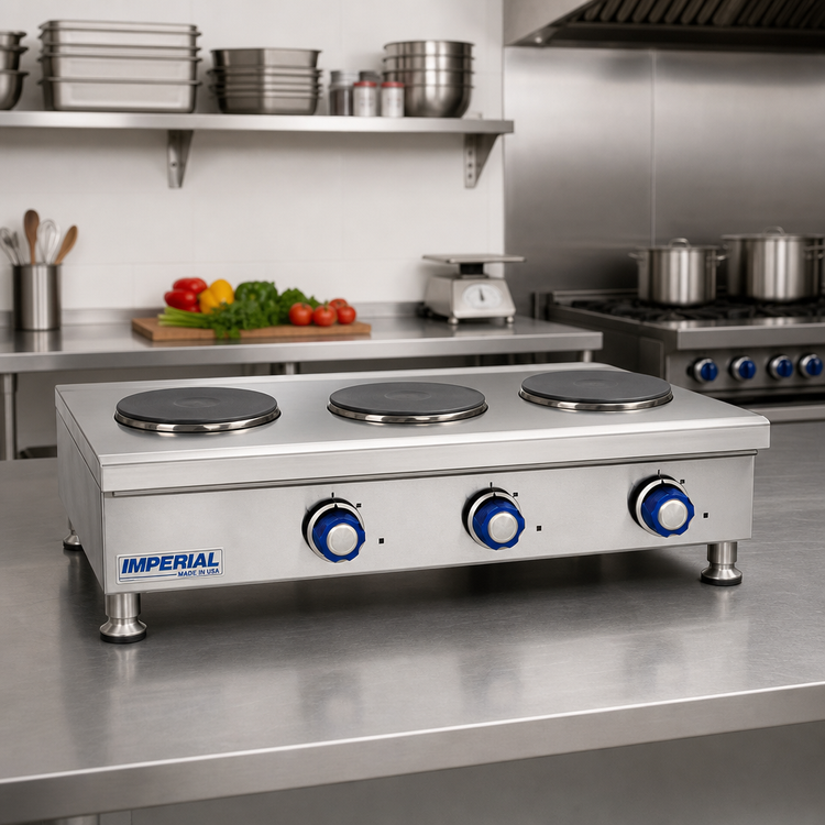 Product image #2 for Imperial IHPA-3-36-E 36-Inch Electric Countertop Hot Plate with 3 Round Plate Elements and Solid Top