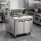 Thumbnail image #2 for Hurakan by Equip.me 29-Inch Two-Door Sandwich Prep Table with Stainless Steel Exterior and 8 1/6-Pan Top
