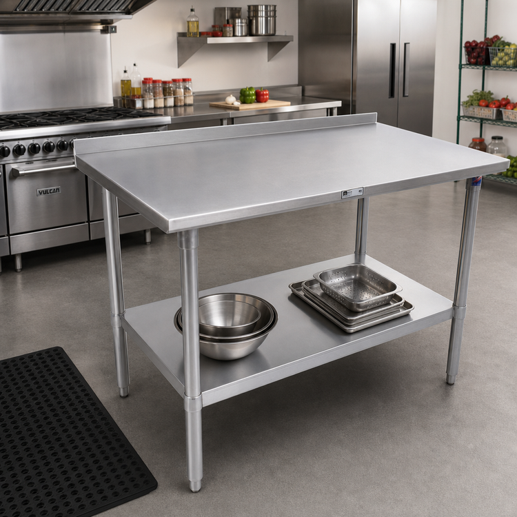 Product image #2 for John Boos Stallion 72 Inch x 24 Inch Stainless Steel Work Table with 1-1/2 Inch Rear Up-Turn and Adjustable Undershelf