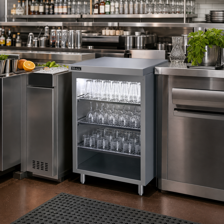 Product image #2 for Perlick Top Shelf 24-Inch Back Bar Glass Storage Cabinet with 3 Adjustable Sound-Deadened Shelves