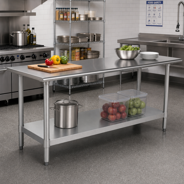 Product image #2 for Advance Tabco Special Value Series 84 Inch x 24 Inch 18-Gauge 430 Stainless Steel Work Table with Galvanized Undershelf