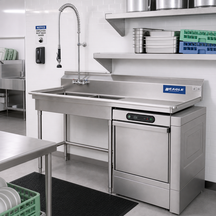 Product image #2 for Eagle Group 60-Inch Undercounter Soiled Dish Table with Right-Hand Dishwasher and 20 x 20 Pre-Rinse Sink