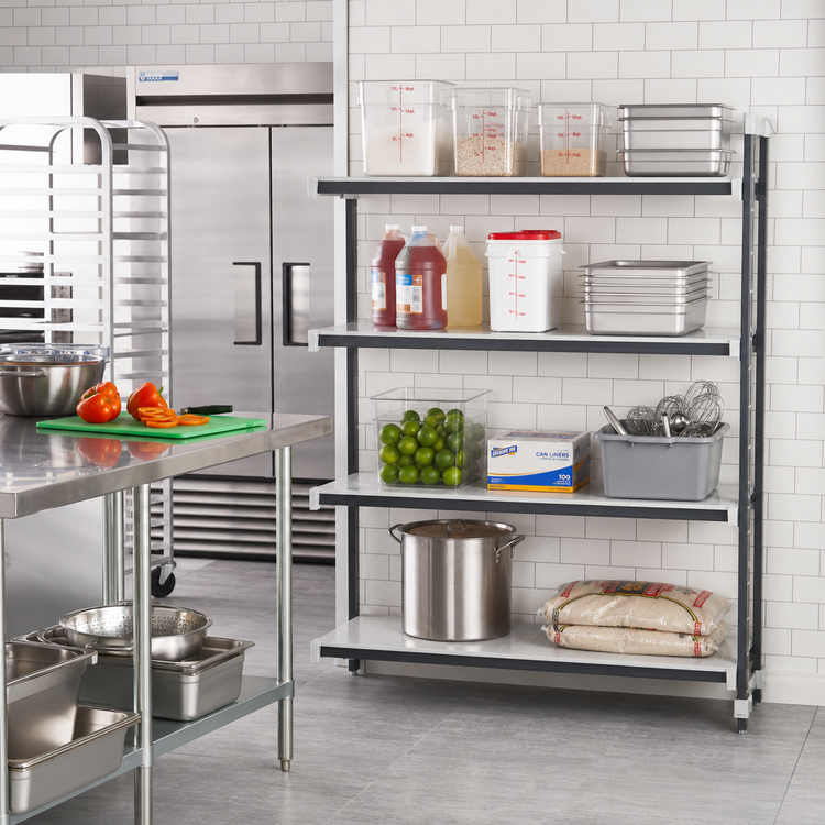 Product image #2 for Cambro Camshelving Elements XTRA 24 x 42 x 64 Inch 4-Tier Solid Stationary Add-On Shelving Unit
