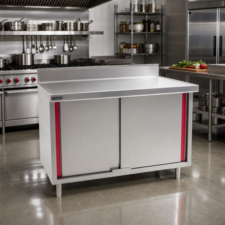 Product image #2 for Eagle Spec-Master Marine Series 84-Inch Stainless Steel Enclosed Work Table with Cabinet Base and Sliding Doors