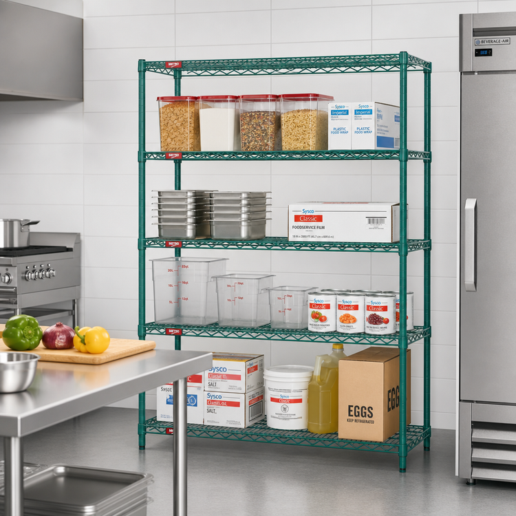 Product image #2 for Eagle Group Valu-Gard 4-Tier Stationary Wire Shelving Starter Unit, 72 x 24 x 74 Inches, Green Epoxy