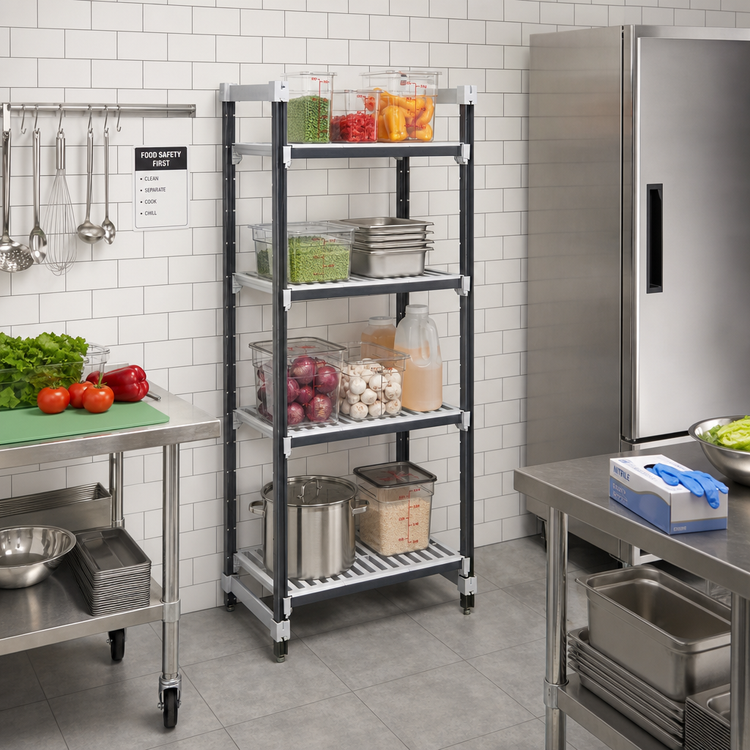 Product image #2 for Cambro Camshelving Elements XTRA Stationary Starter Polymer Shelving Unit, 21 x 24 x 64 Inches, 4-Tier, Vented and Solid