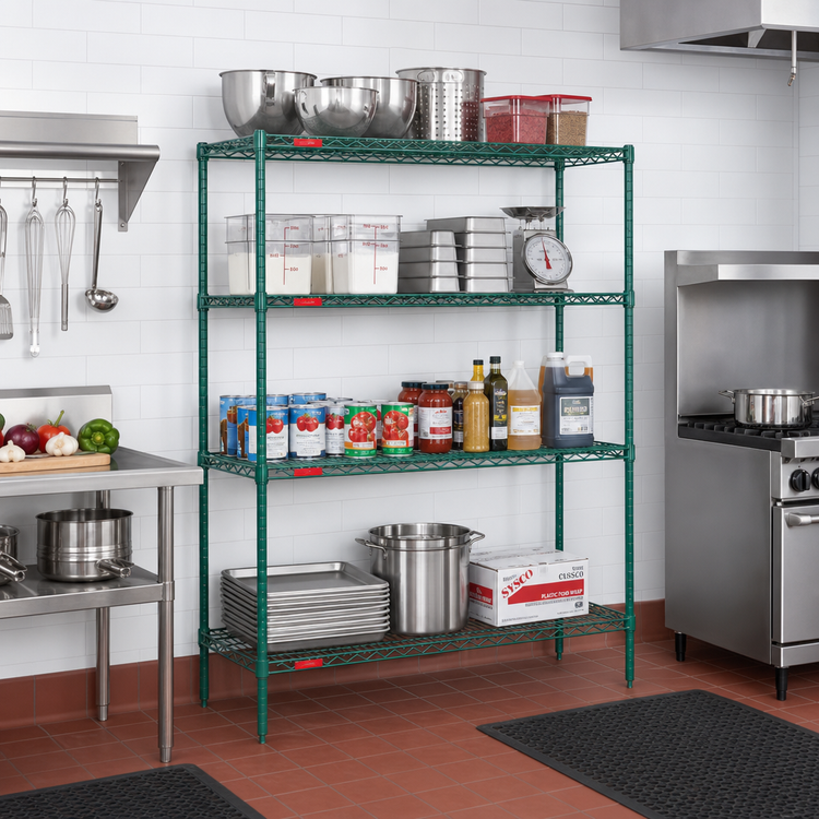 Product image #2 for Eagle Group Valu-Gard 72" x 18" x 74" 4-Tier Stationary Wire Starter Shelving Unit, Green Epoxy Finish