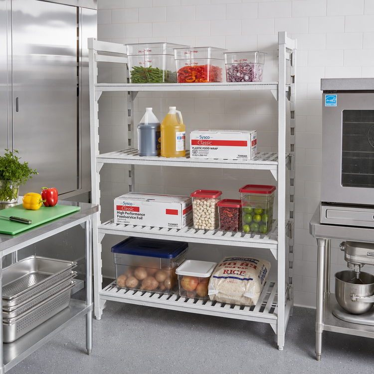 Product image #3 for Cambro Camshelving Premium 4-Shelf Stationary Starter Unit, 24" x 72" x 72", Vented Polymer Shelving, Speckled Gray