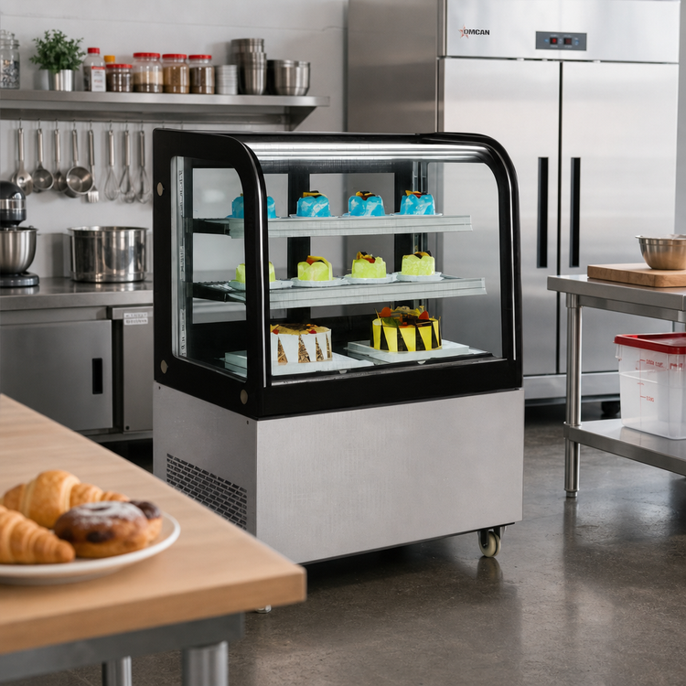 Product image #2 for Omcan USA RS-CN-0270 Curved Glass Full-Service Refrigerated Bakery Display Case, 9.5 Cu. Ft., Floor Model