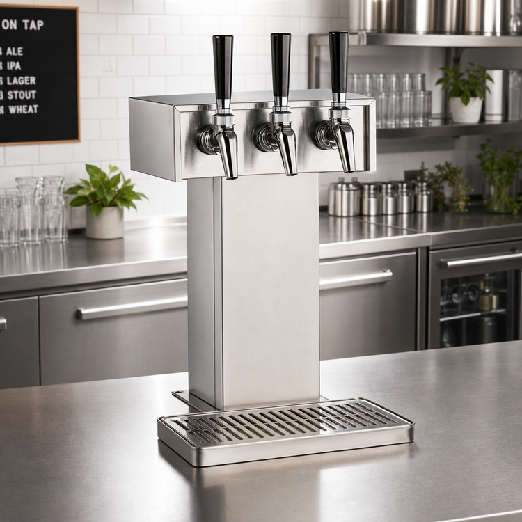Product image #2 for Extra High Countertop Tee Draft Beer Tower, 3 Faucets, Stainless Steel, Glycol-Cooled