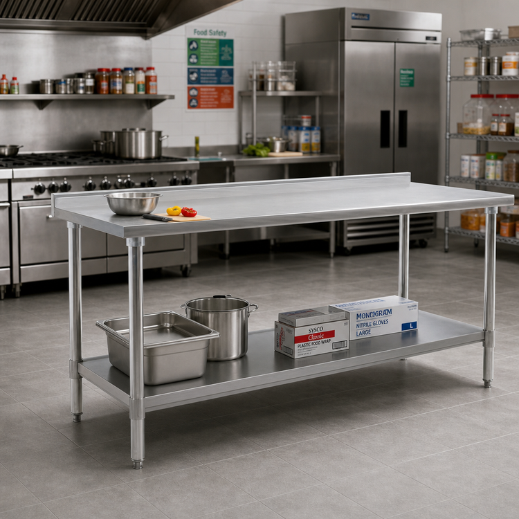 Product image #2 for Eagle Group Deluxe Series Stainless Steel Work Table with Rear Upturn and Adjustable Undershelf, 84 x 30 Inches