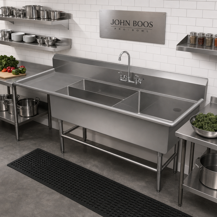 Product image #2 for John Boos Pro-Bowl 3-Compartment Platter Sink with Left Drainboard, 84-3/16-Inch Wide