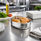 Thumbnail image #2 for American Metalcraft ABHS46 Silver Hammered Aluminum Oval Entrée Basket, 25 oz. Case of 32