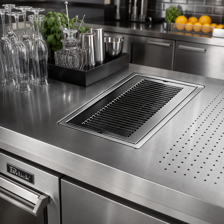 Product image #2 for Perlick Drop-In Stainless Steel Drip Tray Trough with Removable Louvered Glass Rack