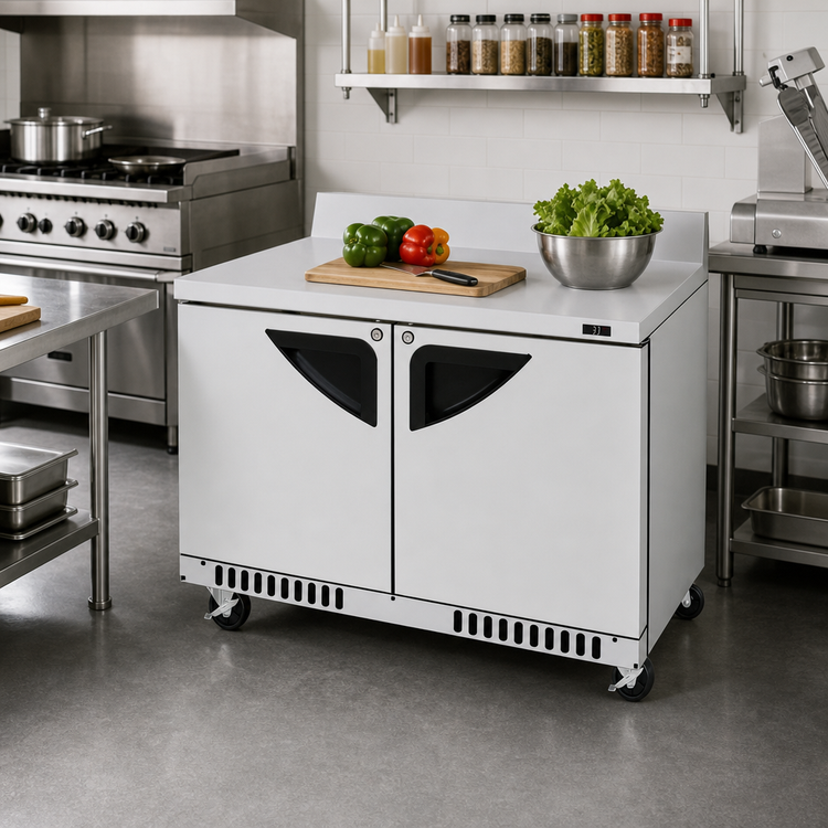 Product image #2 for Turbo Air Super Deluxe Two-Section 48-Inch Front-Breathing Worktop Refrigerator, 11.1 Cu. Ft.
