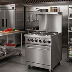 Thumbnail image #2 for BakeMax (TVI) BMPLS7KE021 24-Inch Cabinet Base Electric Range with 4 Round Hotplates, Oven, High Riser Shelf, and Locking Casters