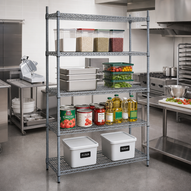 Product image #3 for Eagle Valu-Master 4-Tier Double-Mat Wire Shelving Starter Unit, 48W x 24D x 63H, Gray Epoxy