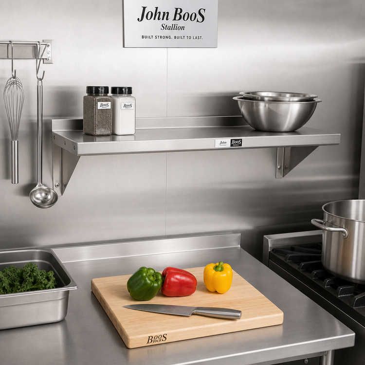 Product image #2 for John Boos Stallion 36-Inch x 16-Inch Wall-Mounted Stainless Steel Shelf with Safety Edge Front