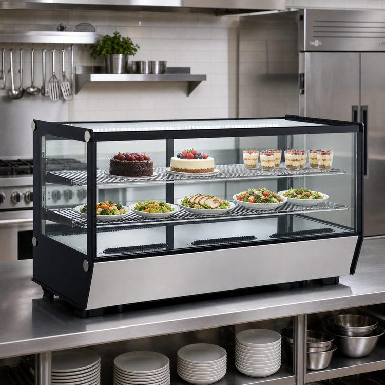 Product image #2 for Omcan 48-Inch Full-Service Square Glass Refrigerated Showcase, 7.13 Cu. Ft., Floor Model
