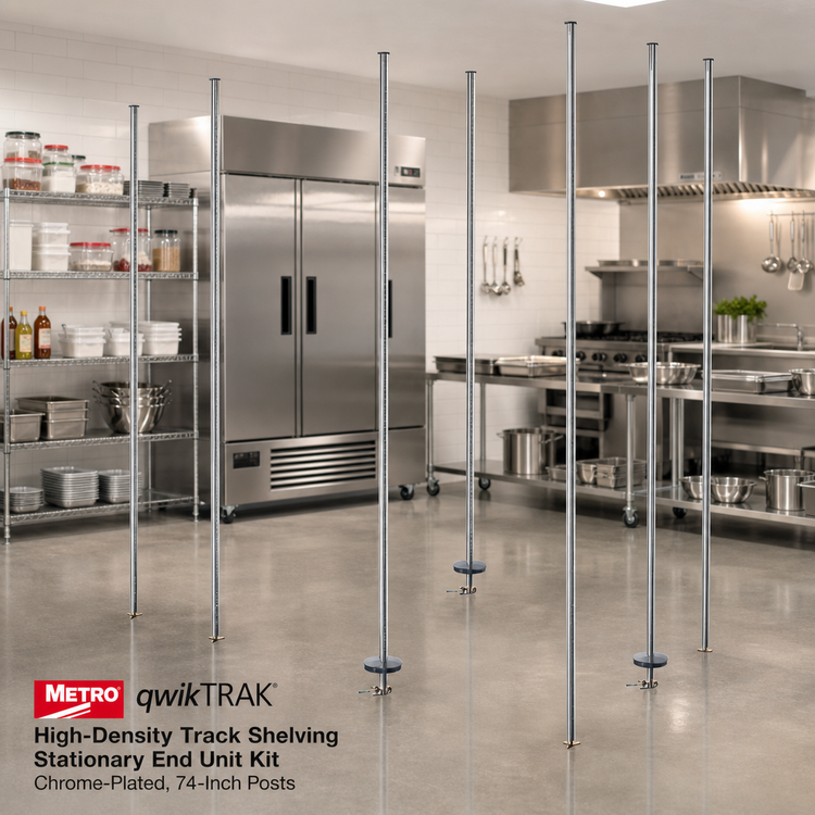 Product image #2 for Metro qwikTRAK High-Density Track Shelving Stationary End Unit Kit, Chrome-Plated, 74-Inch Posts
