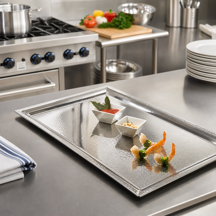 Product image #2 for American Metalcraft Rectangular Hammered Stainless Steel Serving Tray, 16 5/8 x 11 1/4 x 3/8 Inch