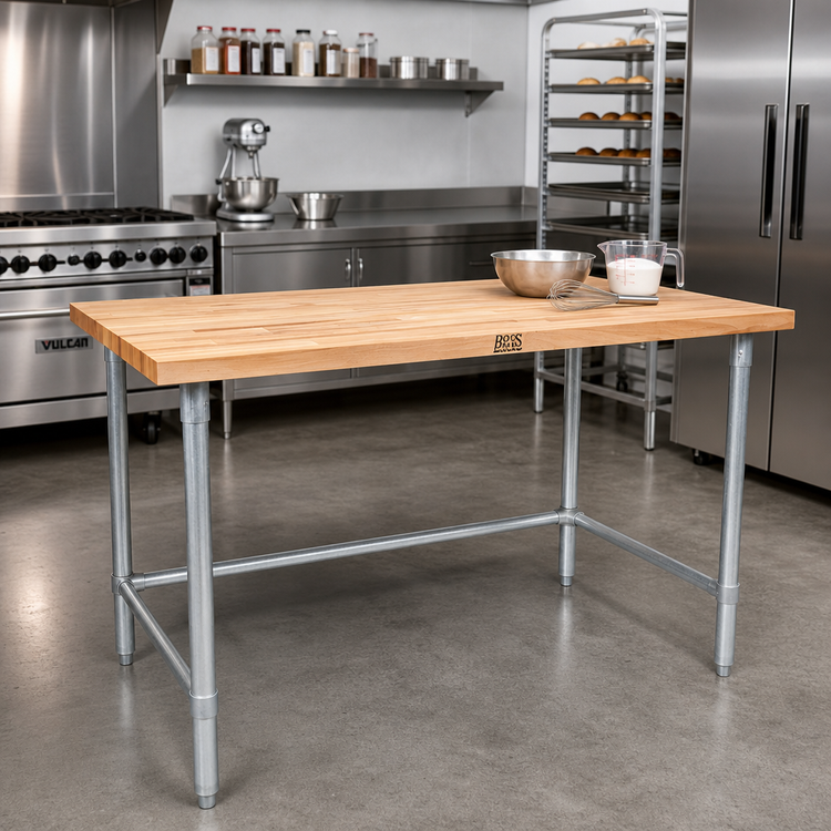 Product image #2 for John Boos JNB07 36" x 30" Wood Top Work Table with Galvanized Base and 1-1/2" Edge-Grain Maple Top