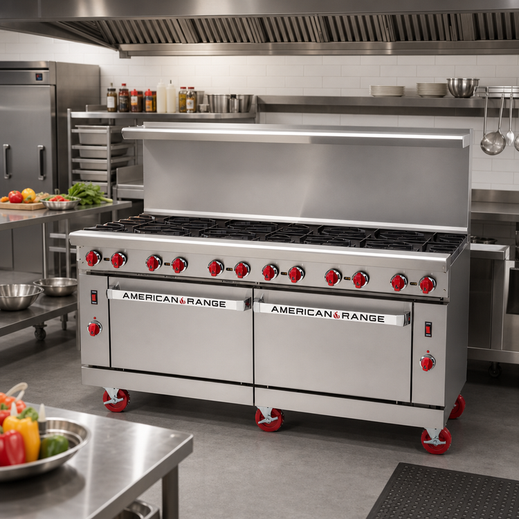 Product image #2 for American Range 72-Inch Gas Range with 12 Open Burners and 2 Convection Ovens