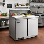 Thumbnail image #2 for Serv-Ware SP36-10-HC-T 36-Inch 10-Pan 2-Door Refrigerated Sandwich Prep Table, Self-Contained Rear-Mounted