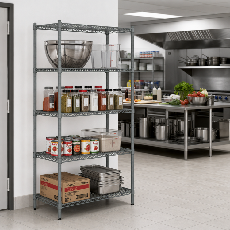 Product image #3 for Eagle Group Valu-Master Gray Epoxy 4-Tier Double-Mat Wire Shelving Starter Unit, 36"W x 24"D x 74"H