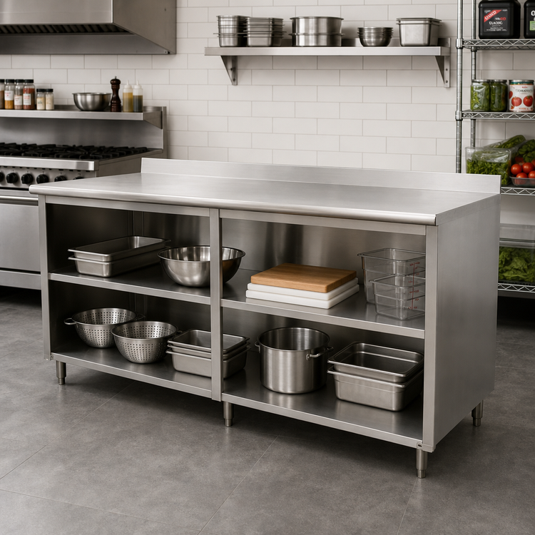 Product image #2 for Advance Tabco Special Value Economy Open Base Work Table with 5-Inch Backsplash and Mid Shelf, 84 x 24 Inches
