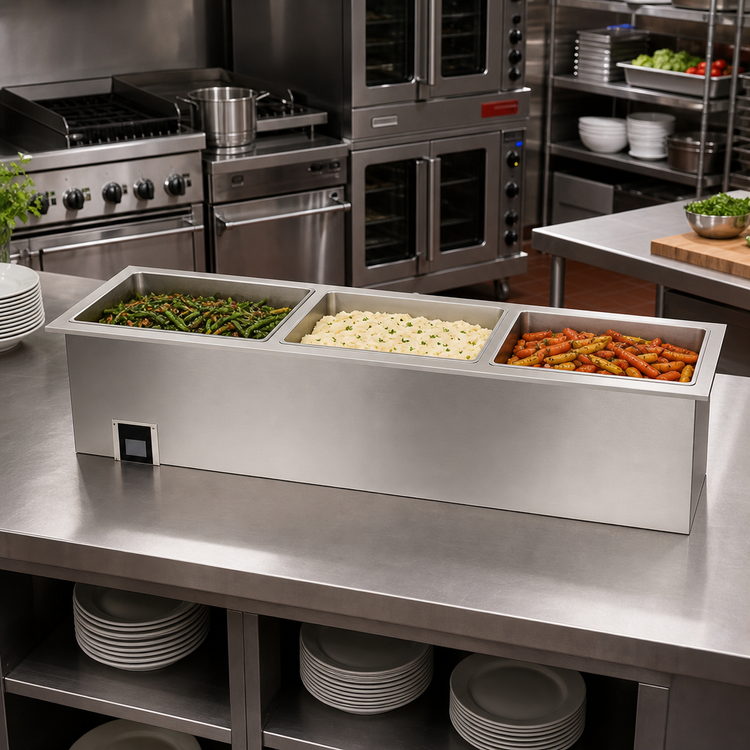 Product image #2 for Duke Manufacturing Slimline Drop-In Waterless Hot Food Well Unit, 3 Full-Size Pan Capacity