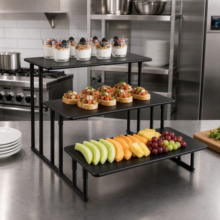 Product image #2 for American Metalcraft 3-Tier Rectangular Black Fixed Buffet Display Stand