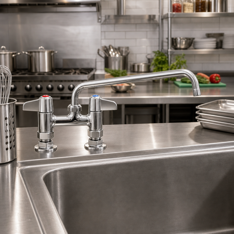 Product image #2 for equip 4-Inch Adjustable Deck Mount Mixing Faucet with 10-Inch Swing Nozzle