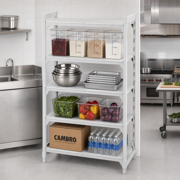 Product image #3 for Cambro Camshelving Premium 4-Shelf Solid Stationary Starter Unit, 54 Inch Wide x 18 Inch Deep x 72 Inch High, Speckled Gray
