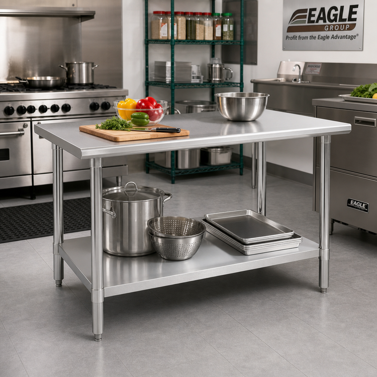 Product image #2 for Eagle Deluxe Series 48" x 36" 16-Gauge 300 Series Stainless Steel Top Work Table with Adjustable Galvanized Undershelf