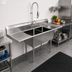 Thumbnail image #2 for Omcan USA 2-Compartment Pot Sink with Left and Right Drainboards, 24 x 24 x 14-Inch Bowls