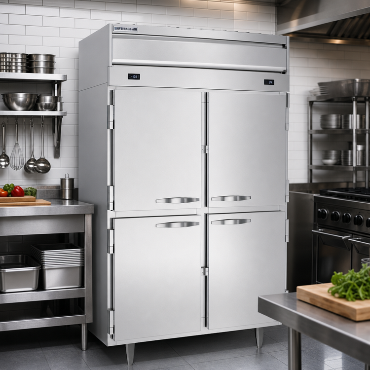 Product image #2 for Beverage Air P-Series Dual-Temperature 2-Section Reach-In Refrigerator/Freezer with 4 Lockable Half Doors, 42.02 Cubic Feet