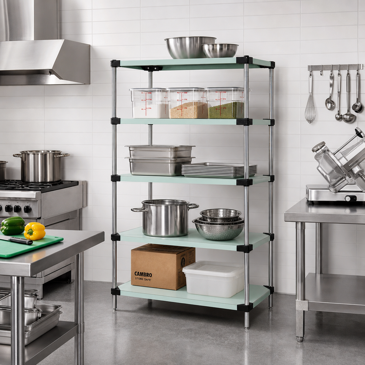 Product image #2 for Quantum Stationary Solid Stainless Steel Shelving Starter Kit, 48" W x 21" D x 74" H