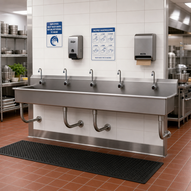 Product image #2 for Advance Tabco FS-WM-100EF Wall-Mounted Multiwash Hand Wash Sink with 5 Electronic Faucets, 100 Inch, 304 Stainless Steel