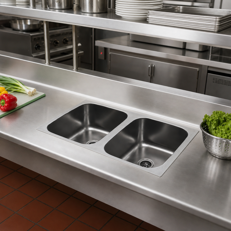 Product image #2 for Eagle Group FDI-12-14-9.5-2 2-Compartment Seamless Weld-In Stainless Steel Sink with 12 x 14 x 9-1/2 Inch Bowls