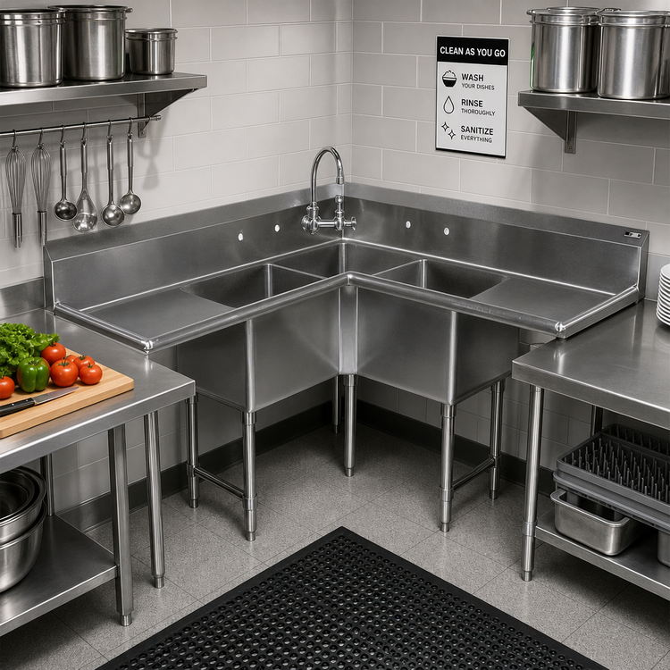 Product image #2 for John Boos Pro-Bowl 3-Compartment Corner Sink with Dual 36" Drainboards