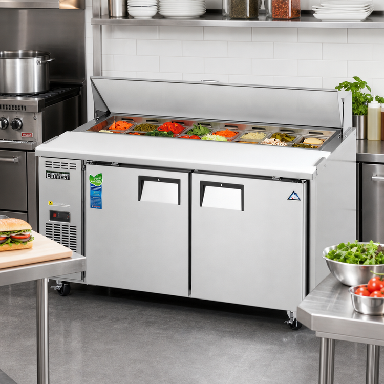 Product image #2 for Everest Refrigeration EPWR2 Two-Section Side-Mount Sandwich Prep Table, 59-1/8" Wide, 16-Pan Capacity