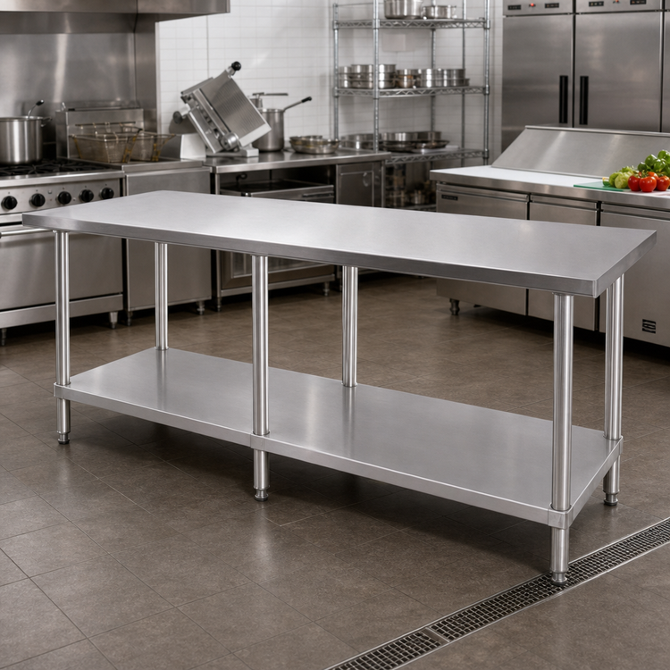 Product image #2 for Thunder Group 24 x 84-Inch Flat Top Stainless Steel Work Table with Adjustable Undershelf and 6 Legs