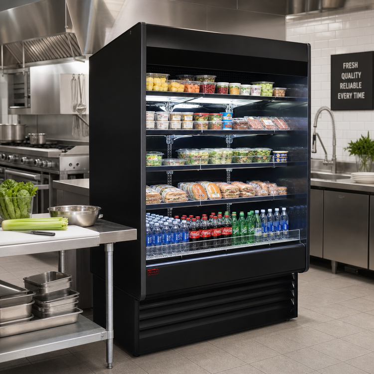 Product image #2 for Howard-McCray 35E Series Multi-Purpose Open Merchandiser, 51 Inch Wide, 4-Tier, Self-Contained Refrigeration