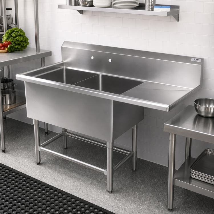 Product image #2 for John Boos Pro-Bowl 2-Compartment Stainless Steel Sink with Right Drainboard and 10-Inch Backsplash
