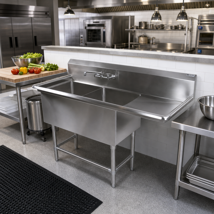 Product image #2 for John Boos Pro-Bowl 2-Compartment Stainless Steel Sink with Right Drainboard and 10-Inch Backsplash