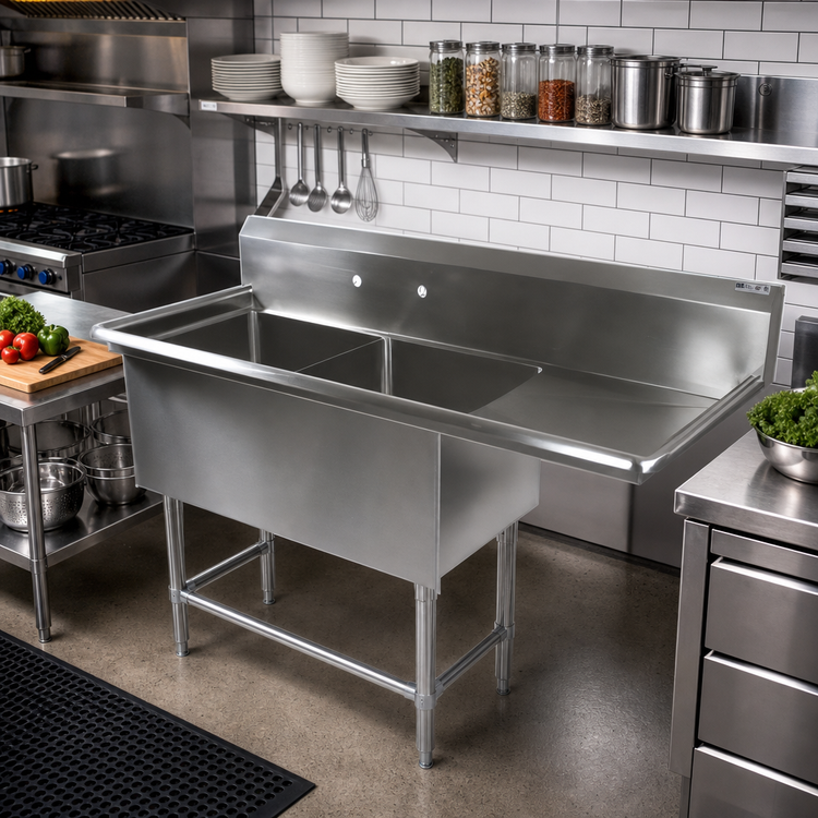 Product image #2 for John Boos Pro-Bowl 2-Compartment Stainless Steel Sink with Right Drainboard and 10-Inch Backsplash