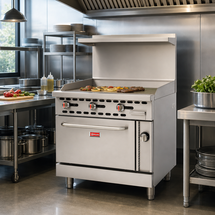 Product image #2 for Omcan Commercial Natural Gas Range with 36-Inch Griddle Plate and Standard Oven