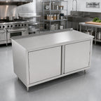 Thumbnail image #2 for John Boos 4CH4R1.5-3684 Enclosed Stainless Steel Work Table, 84 x 36 in., 14-Gauge 300-Series Top, Cabinet Base, 1-1/2-in. Rear Up-Turn